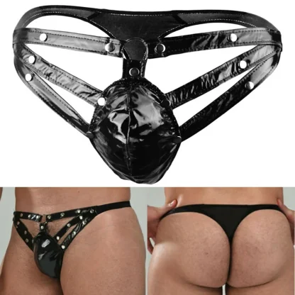 Strappy Glossy Black Thong - Image 6