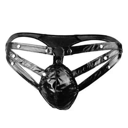 Strappy Glossy Black Thong - Image 4
