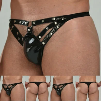 Strappy Glossy Black Thong - Image 7