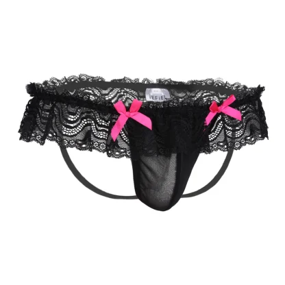 Playful Bowknot Lace Jockstrap - Image 3