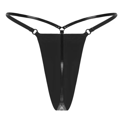 Sleek Black Zip Crotch G-string - Image 2