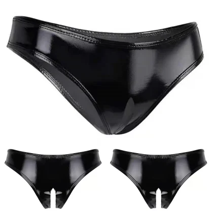 Glossy Crotchless Black Thong - Image 4