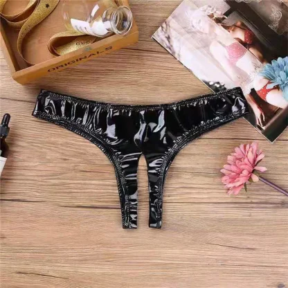 Glossy Crotchless Black Thong