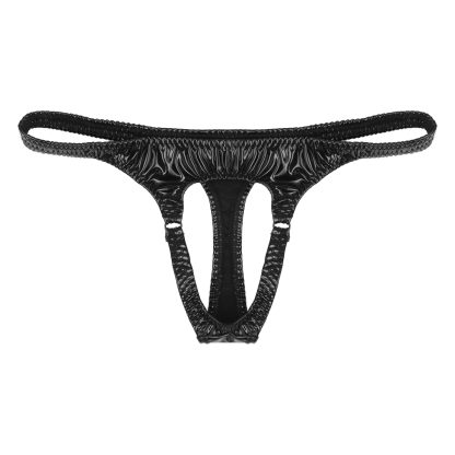 Glossy Faux Leather Black Thong - Image 7