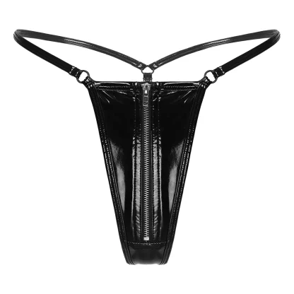 Sleek Black Zip Crotch G-string