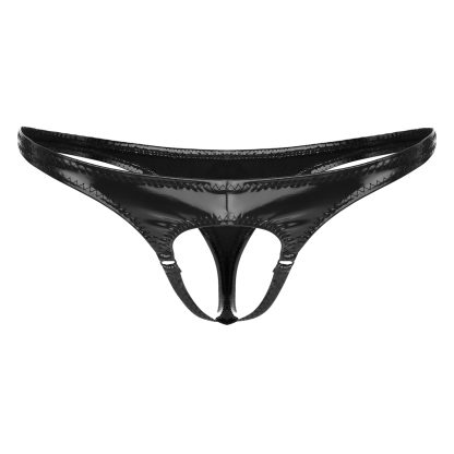 Sleek Black Crotchless Thong