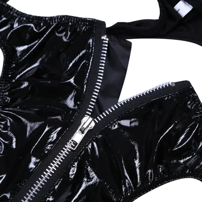 Shiny Zip Crotch Black Thong - Image 5