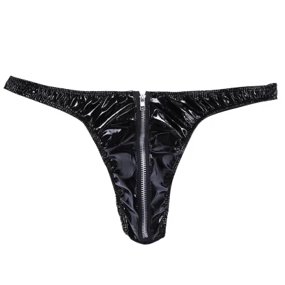 Shiny Zip Crotch Black Thong - Image 3