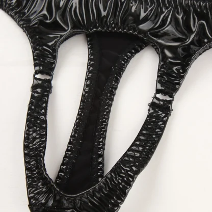 Glossy Faux Leather Black Thong - Image 9