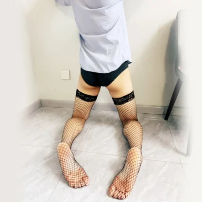 Lace Trim Fishnet Thigh High - Image 6