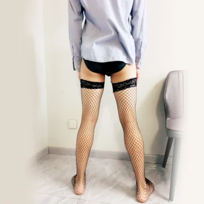 Lace Trim Fishnet Thigh High - Image 5